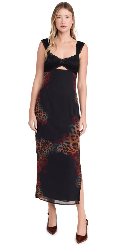Runaway the Label Dinah Midi Dress Black Leopard