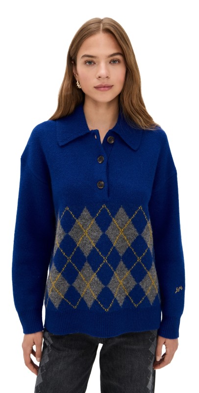 Damson Madder Saskia Slouchy Rugby Cardigan Cobalt