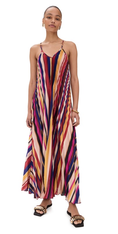 FARM Rio Pleated Stripes Dress Diagonal Stripes Multicolor