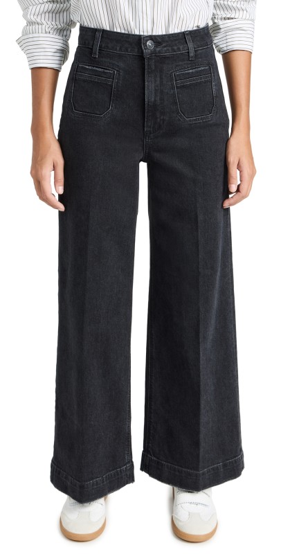 PAIGE Harper Ankle Vintage Patch Pockets Jeans Washed Noir Distressed
