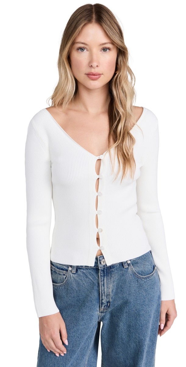 Enza Costa Viscose Sweater V Cardigan Off White