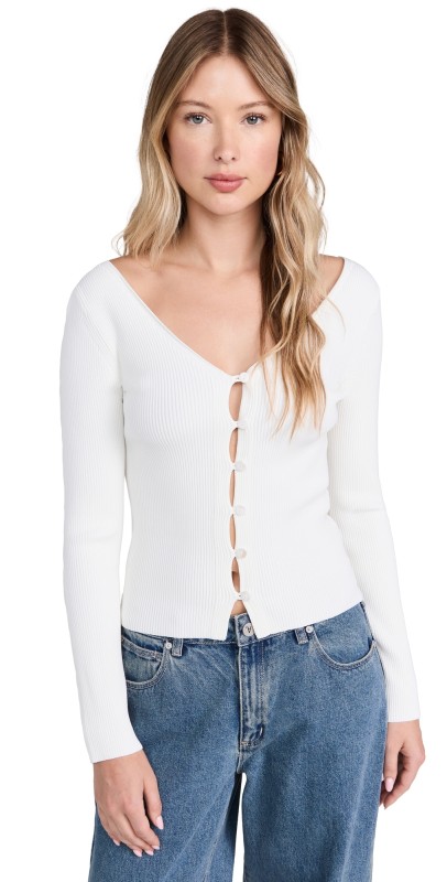 Enza Costa Viscose Sweater V Cardigan Off White