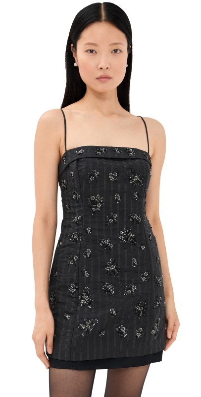 SIMKHAI Anden Mini Dress Charcoal Stripe