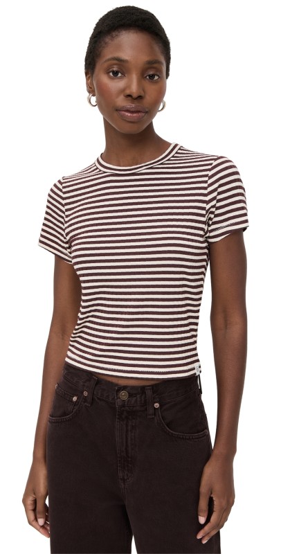 rag & bone Luca Stripe Rib Baby Tee Ivory Brown Multi