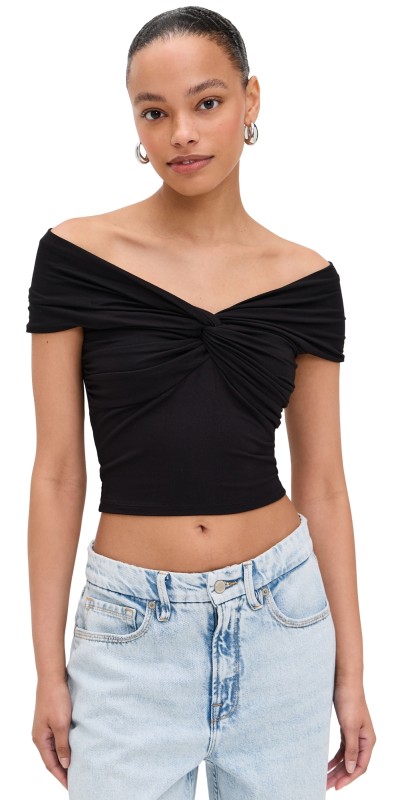 Good American Stretch Jersey Twist Off Top Black001