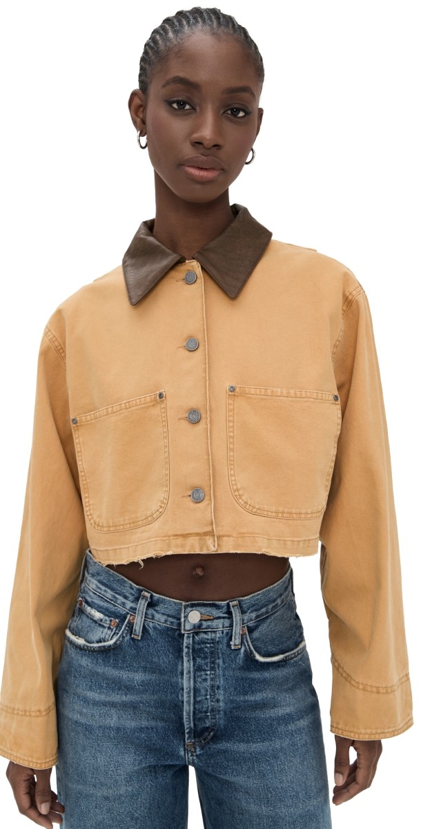 AFRM Wrenley Workwear Cropped Jacket Beige Khaki
