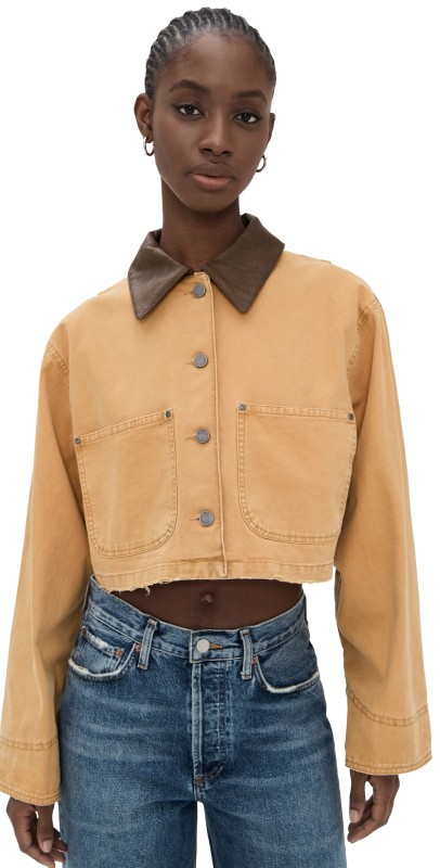 AFRM Wrenley Workwear Cropped Jacket Beige Khaki