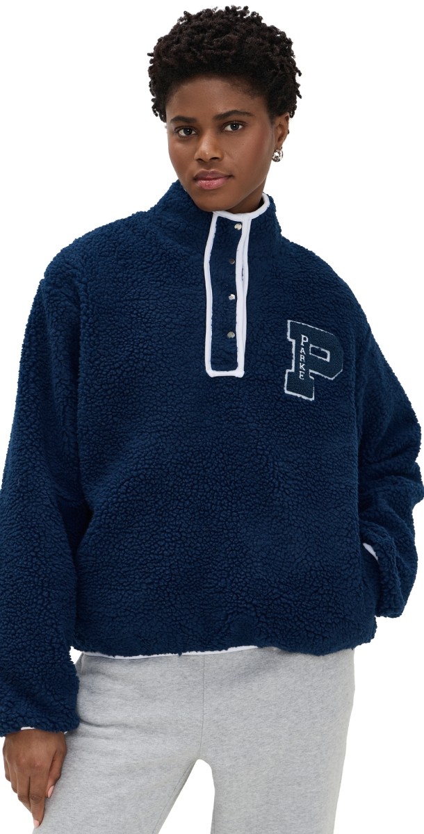 PARKE Chenille Varsity Fleece Sweatshirt Navy