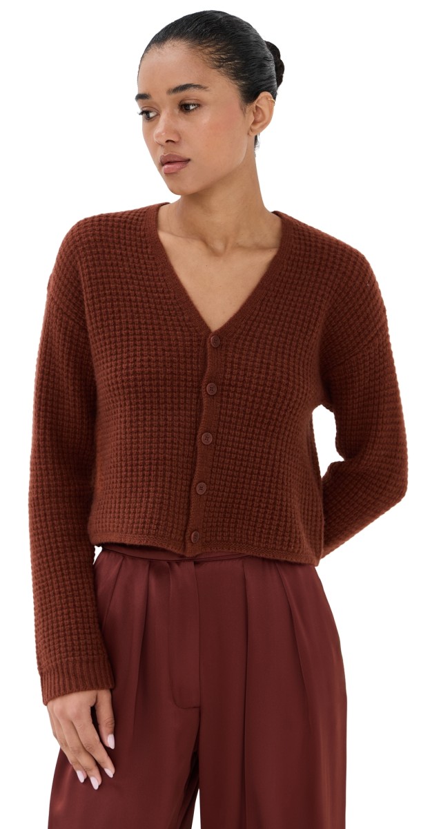 Sablyn Bianco Cashmere Cropped V Neck Cardigan Mahogany