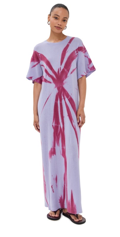 The Elder Statesman Cashmere Mythic Oversized Tee Dress Lilac With Red Cedar