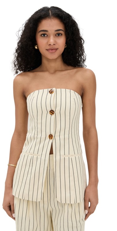 SIMONMILLER Mori Strapless Linen Top Cream Pinstripe