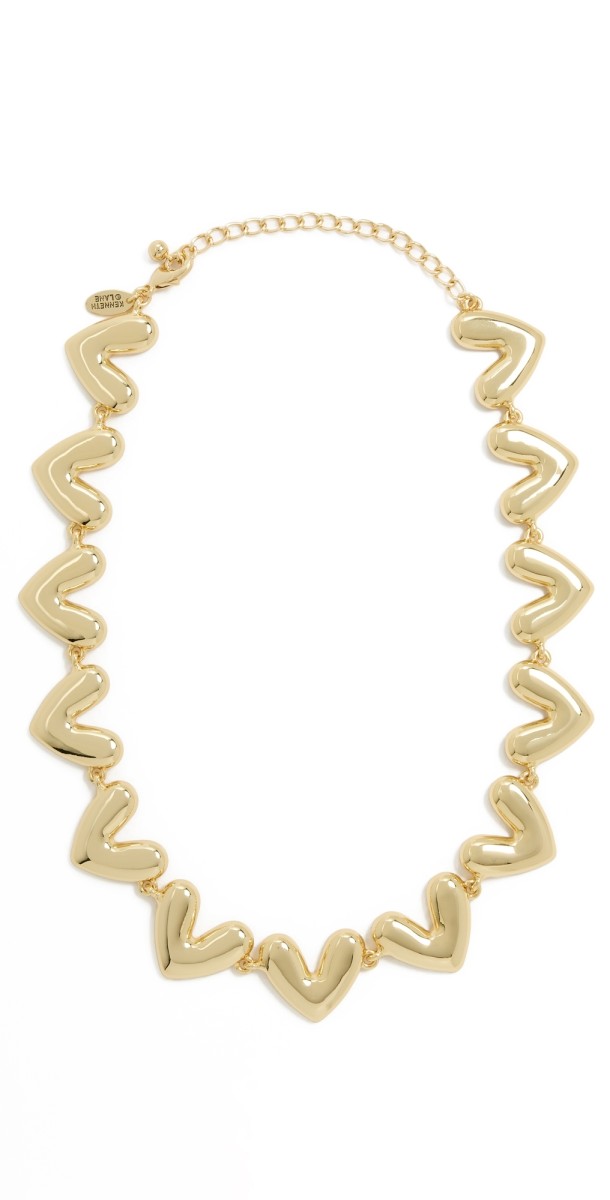 Kenneth Jay Lane Heart Lobster Claw Necklace Polished Gold