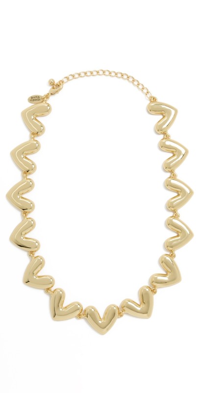 Kenneth Jay Lane Heart Lobster Claw Necklace Polished Gold