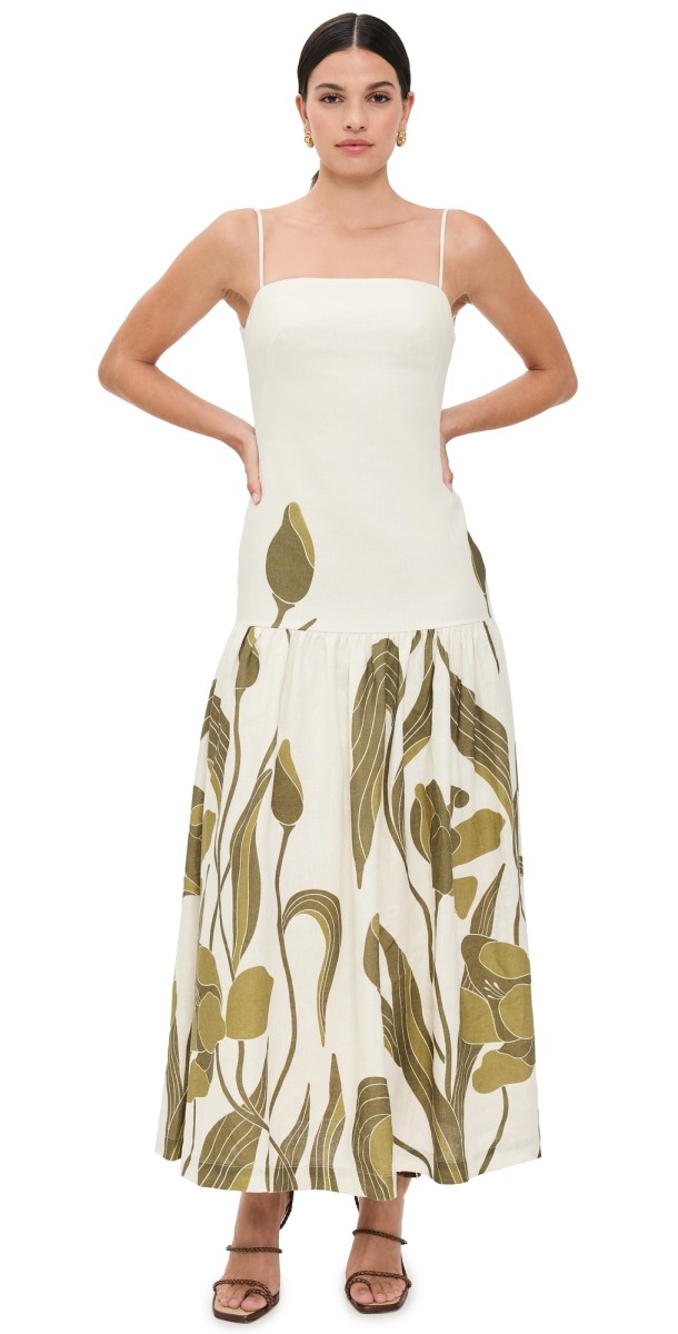 Andres Otalora Tarde De Petalos Dress Olive Maxi Tulips