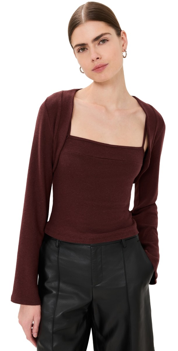 Reformation Chloe Knit Shrug Set Mahogany