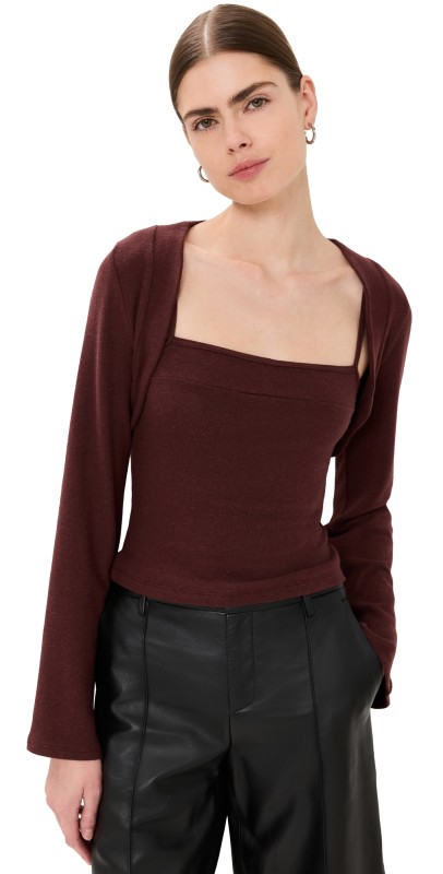 Reformation Chloe Knit Shrug Set Mahogany
