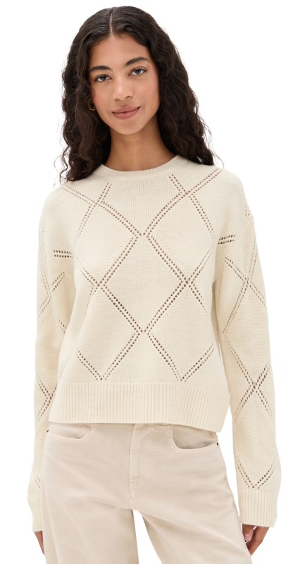 Vince Textured Argyle Sweater Cream