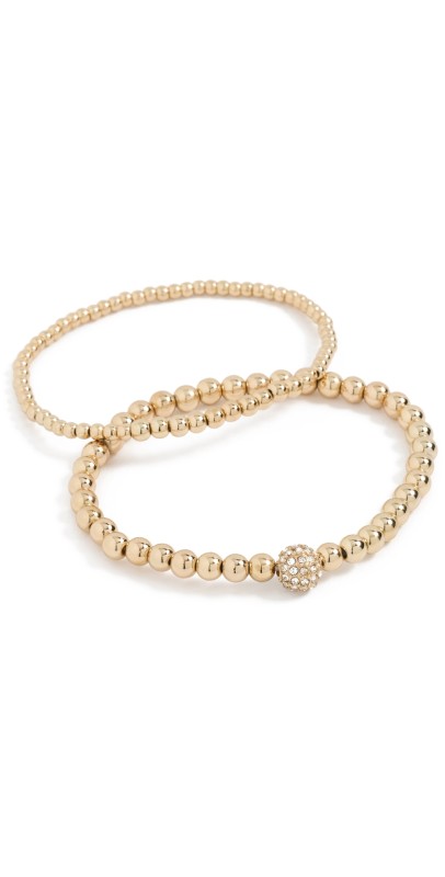 Argento Vivo Pave Ball Bead Bracelet Set of 2 Gold