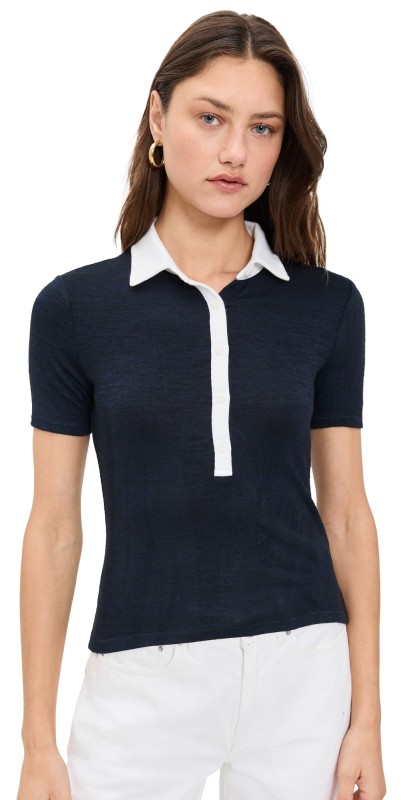 rag & bone The Knit Button Short Sleeve Polo Navy Multi