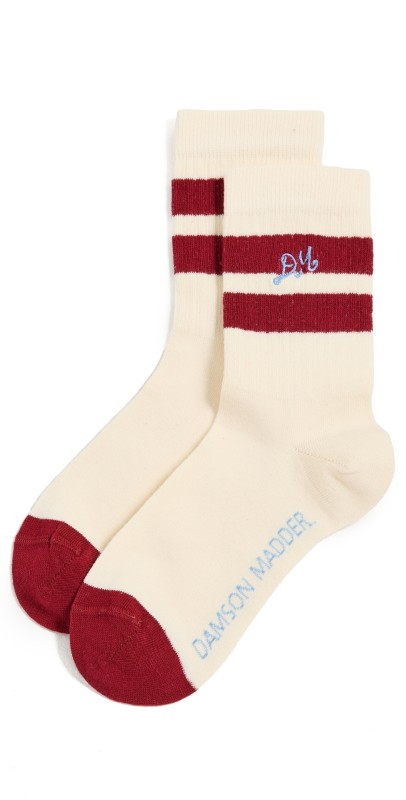 Damson Madder Sporty Calf Length Socks Cream/Red