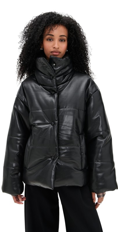 Nanushka Hide Faux Leather Puffer Coat Black