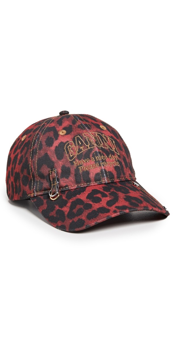 GANNI Red Leopard Baseball Cap Racing Red