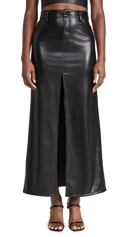 alice + olivia Rye Vegan Leather Skirt with Slit Black