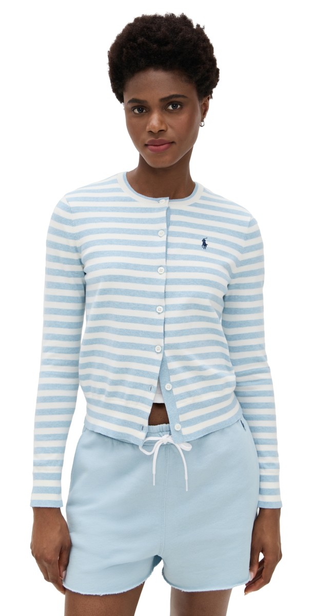 Polo Ralph Lauren Long Sleeve Crew Neck Cardigan Pond Blue Heather