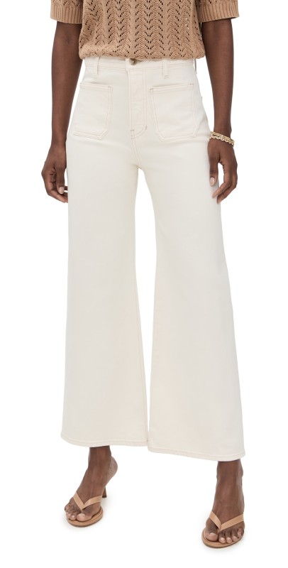 Veronica Beard Jean Grant High Rise Wide Leg Crop Jeans Ecru