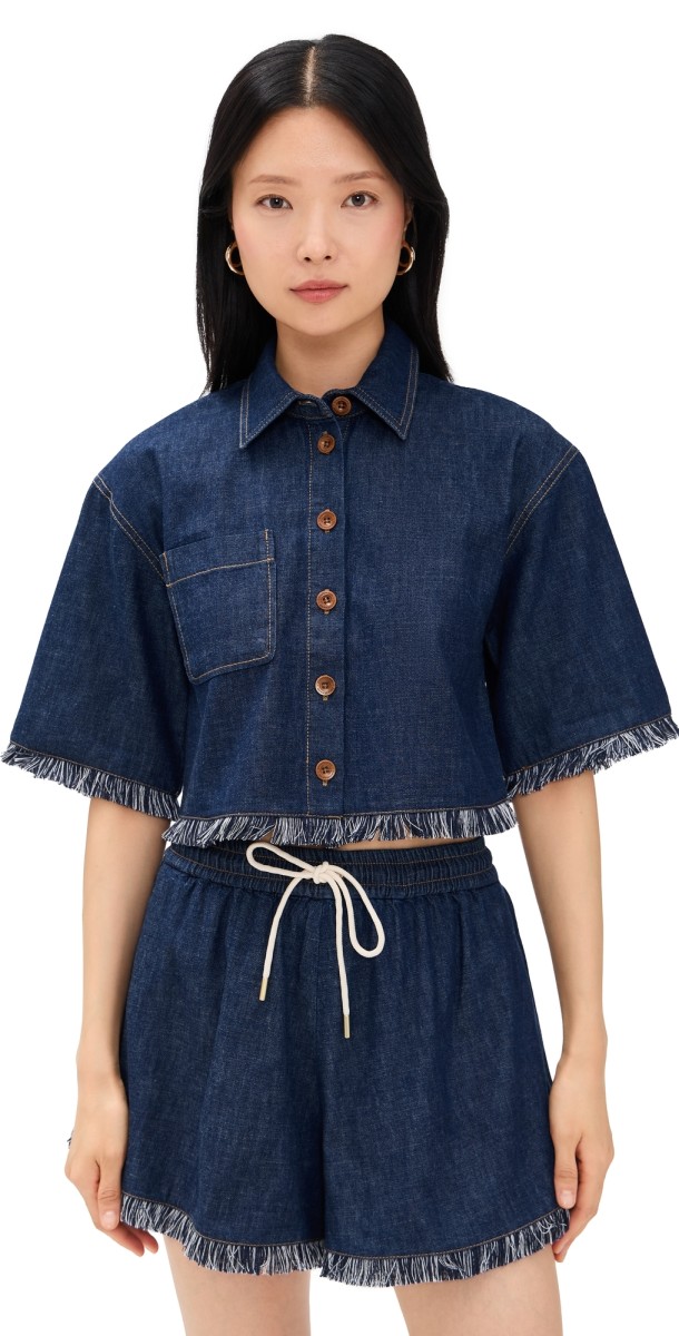 Zimmermann Rhiannon Fringe Denim Shirt Atlantic