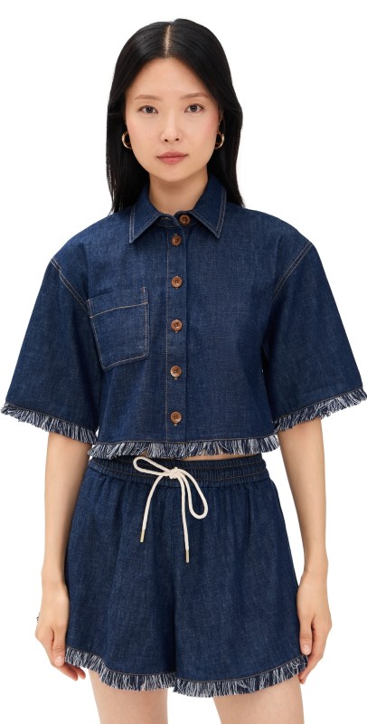 Zimmermann Rhiannon Fringe Denim Shirt Atlantic