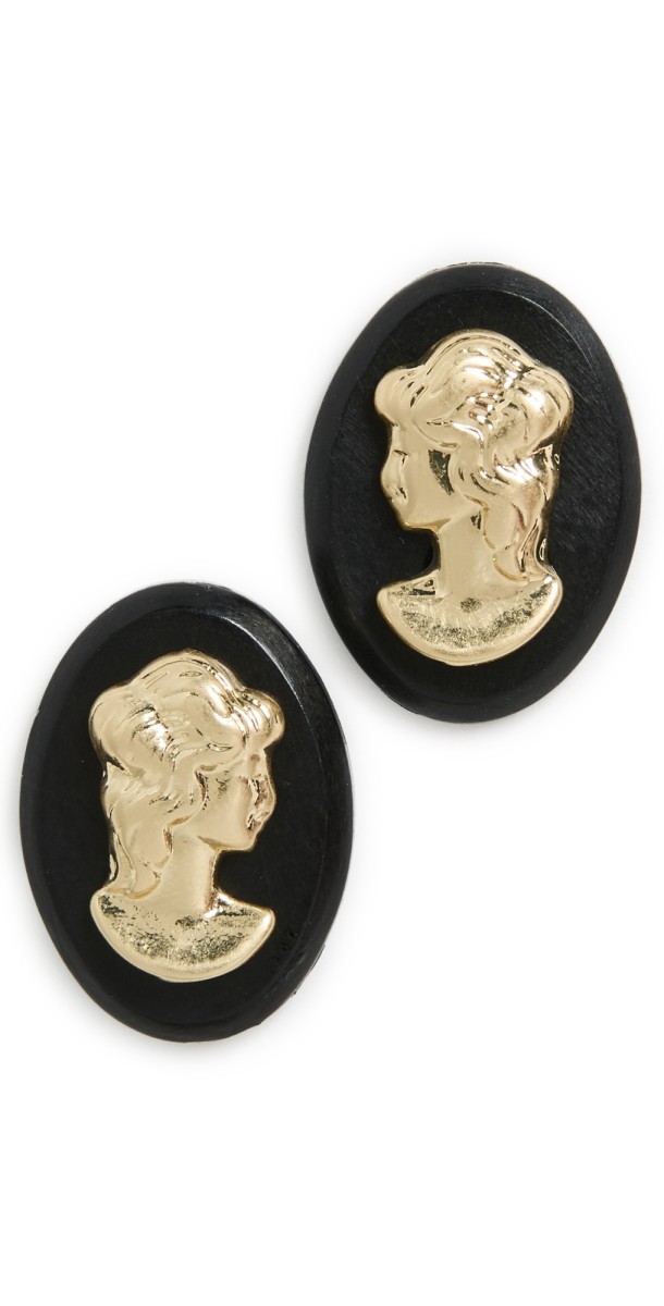 Clare V. Cameo Stud Earrings Black/Gold