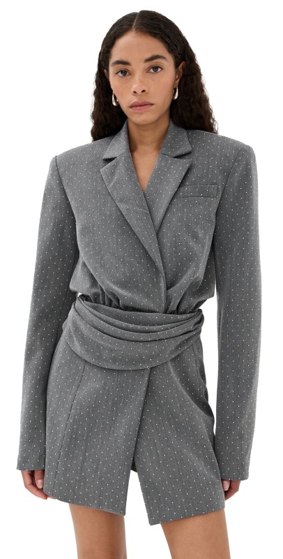 LaQuan Smith Tailored Dress with Drape Front Detail Grey