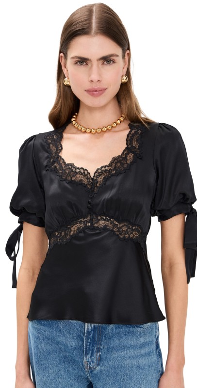 Reformation Dolly Silk Top Black