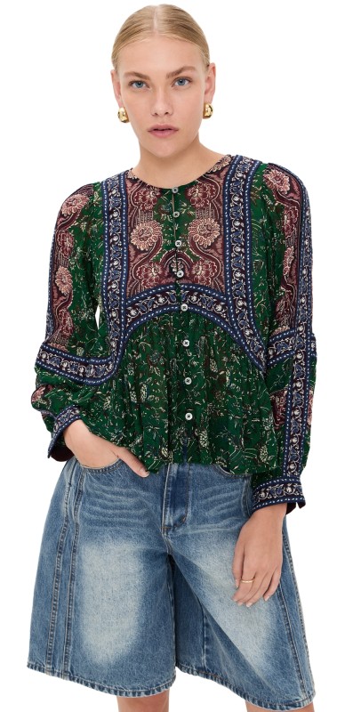 Sea Melba Print Long Sleeve Top Green