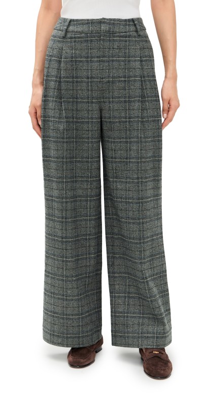 LE BOP Reese Pleated Pants Blue Grey Plaid