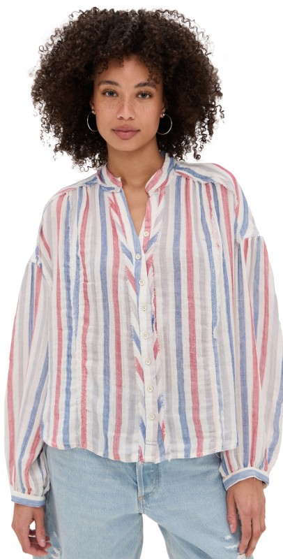 Free People Striped Valley Double Cloth Shirt Ivory Combo