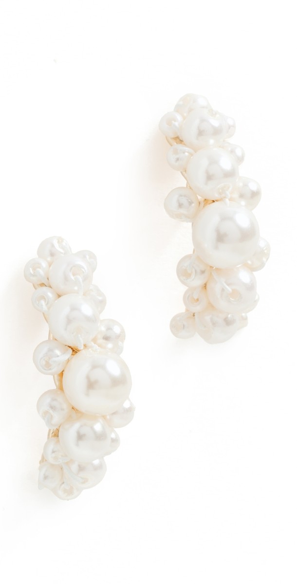 SHASHI Cluster Pearl Stud Cuff Earrings Pearl