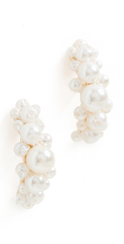 SHASHI Cluster Pearl Stud Cuff Earrings Pearl