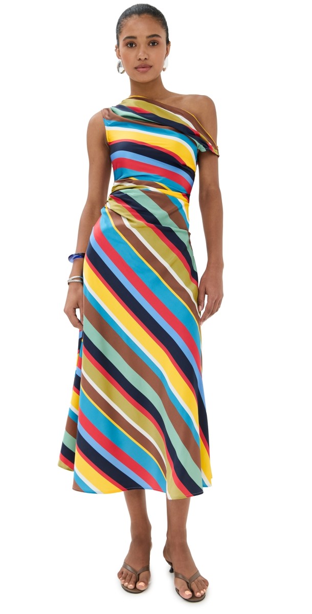 STAUD Phare Silk Dress Market Stripe