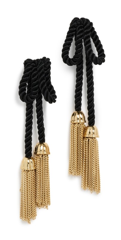 Lele Sadoughi Velvet Bow Tassel Earrings Jet 001