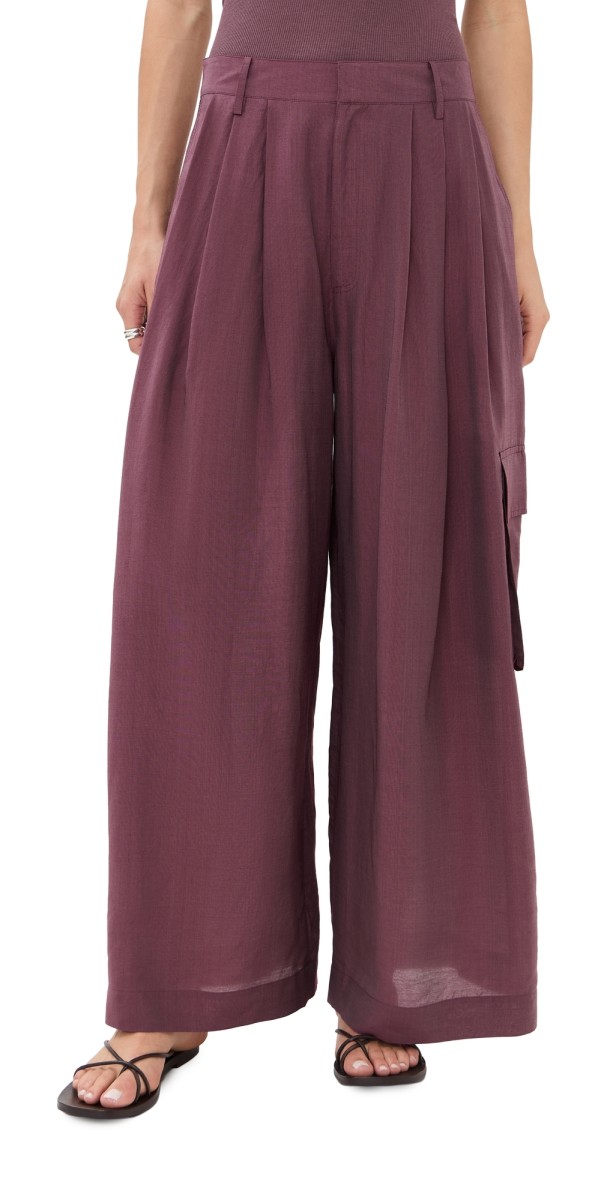 Tibi Silk Voile Cargo Triple Pleat Pants Light Mulberry