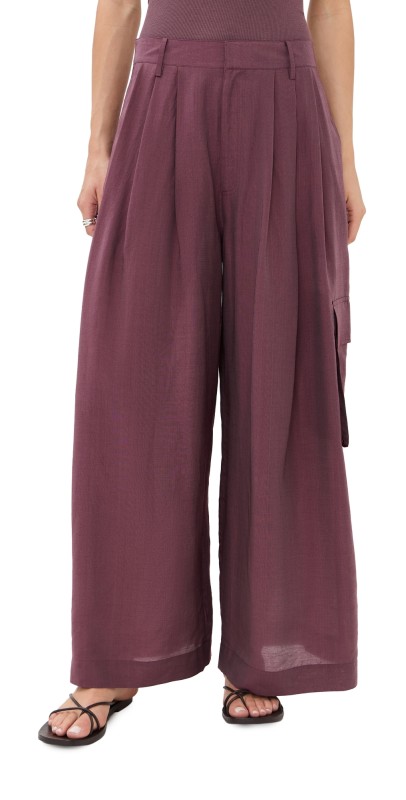 Tibi Silk Voile Cargo Triple Pleat Pants Light Mulberry