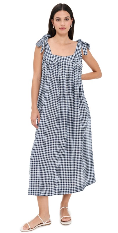 Clare V. Rosalie Dress Navy/White Linen Gingham