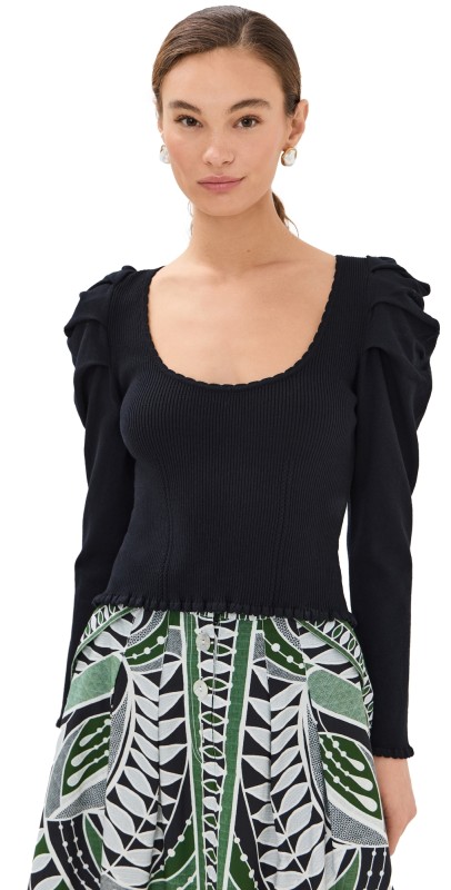 FARM Rio Black Knit Blouse Black