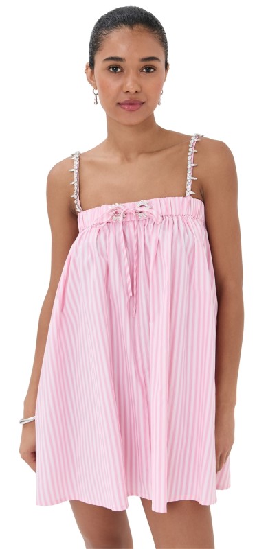 AREA Crystal Grommet Poplin Mini Dress White/Pink