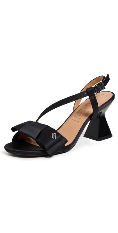GANNI Big Bow Satin High Heel Sandals Black