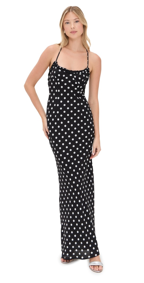 Runaway the Label Monet Maxi Dress Black Polka Dot