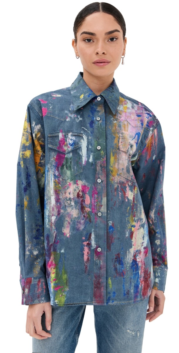 Acne Studios Paint Daub Button Down Shirt Blue/Multi