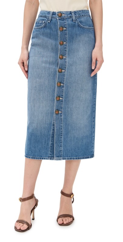 L'AGENCE Kathleen Button Front Midi Skirt Bandera